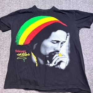 Vintage Bob Marley T-Shirt‎ Mens 2XL Black Gemrock Natty Dread Graphic Tee 90s